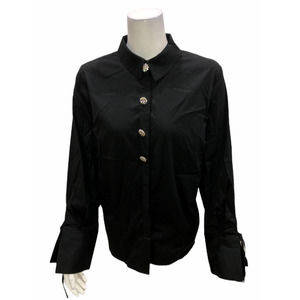 BROOKE SHIELDS Timeless Women's Embellished Button Front Woven Top Black Size 8